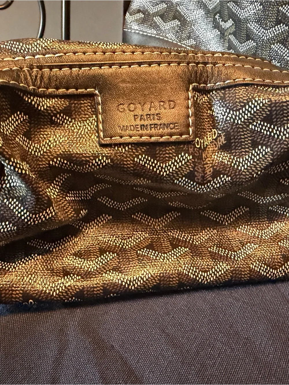 Goyard Black and Brown Chevron Tote with Two Matching Pouches